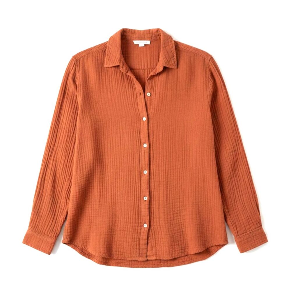 Beachlunchlounge Rust Terracotta Gauze Cotton Boho Button Down Top M